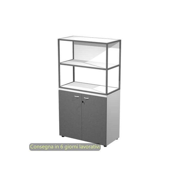 Armadio basso bianco ante antracite con libreria metallica antracite - ripiani bianchi 90x46xH.165 cm Artexport Blade - ARMB3+ABT+270AF+RP43 main product photo