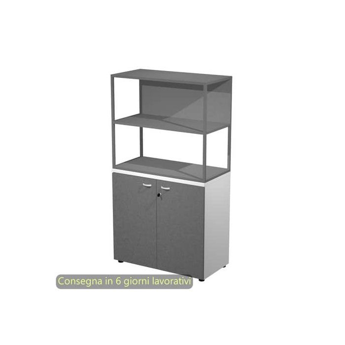 Armadio basso bianco ante antracite con libreria metallica antracite - ripiani antracite 90x46xH.165 cm Artexport Blade - ARMB3+ABT+270AF+RP4T main product photo