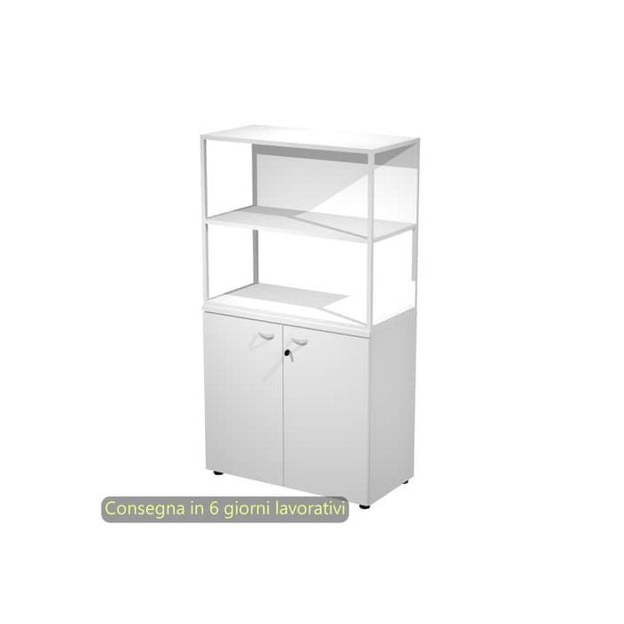 Armadio basso bianco ante bianche con libreria metallica bianca - ripiani bianchi 90x46xH.165 cm Artexport Blade - ARMB3+AB3+270AN+RP43 main product photo