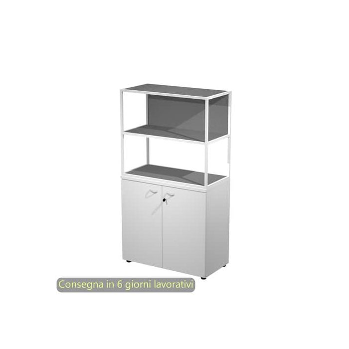 Armadio basso bianco ante bianche con libreria metallica bianca - ripiani antracite 90x46xH.165 cm Artexport Blade - ARMB3+AB3+270AN+RP4T main product photo