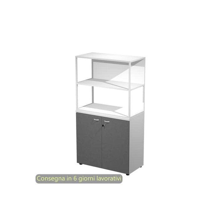 Armadio basso bianco ante antracite con libreria metallica bianca - ripiani bianchi 90x46xH.165 cm Artexport Blade - ARMB3+ABT+270AN+RP43 main product photo