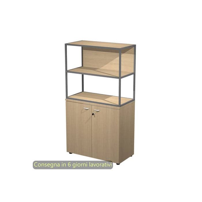 Armadio basso rovere ante rovere con libreria metallica antracite - ripiani rovere 90x46xH.165 cm Artexport Blade - ARMBC+ABC+270AF+RP4C main product photo