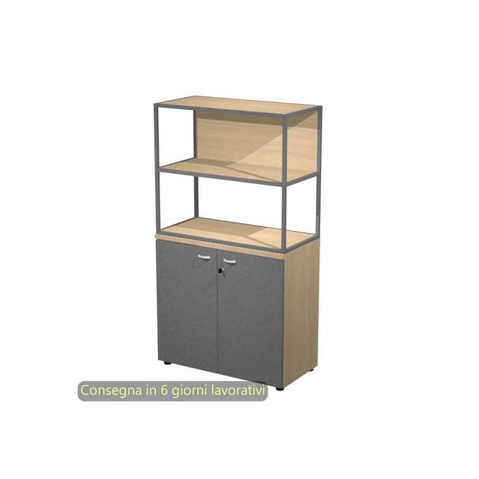 Armadio basso rovere ante antracite con libreria metallica antracite - ripiani rovere 90x46xH.165 cm Artexport Blade - ARMBC+ABT+270AF+RP4C main product photo
