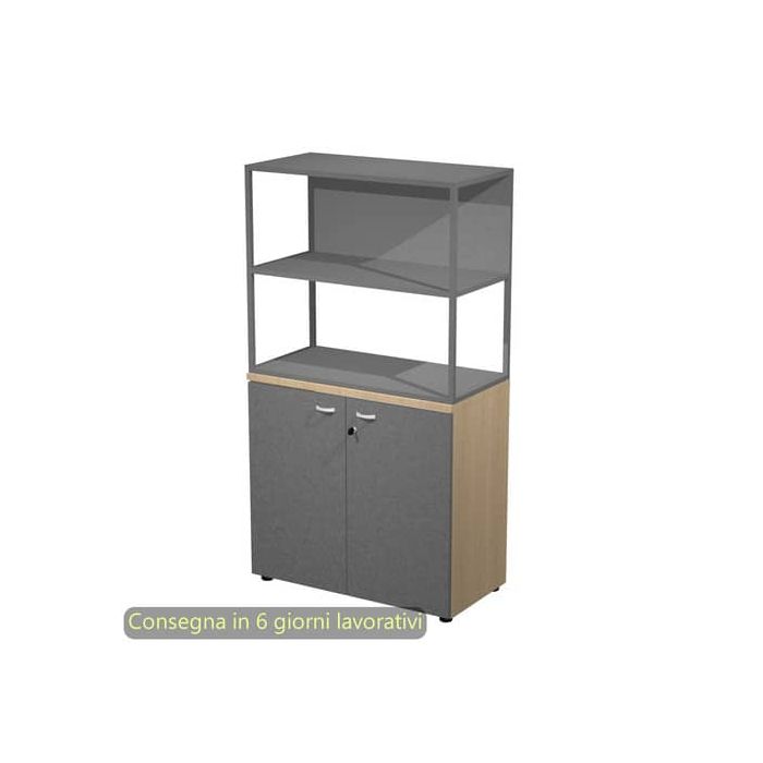 Armadio basso rovere ante antracite con libreria metallica antracite - ripiani antracite 90x46xH.165 cm Artexport Blade - ARMBC+ABT+270AF+RP4T main product photo