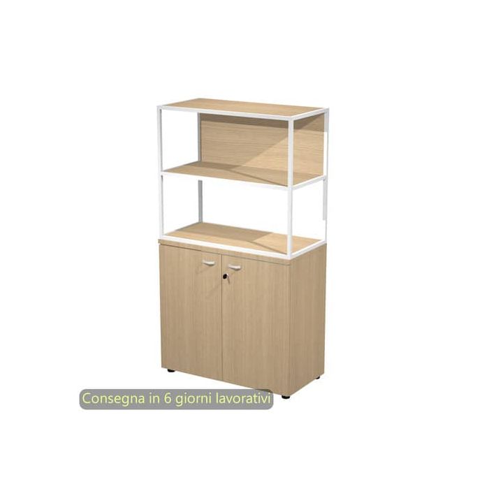 Armadio basso rovere ante rovere con libreria metallica bianca - ripiani rovere 90x46xH.165 cm Artexport Blade - ARMBC+ABC+270AN+RP4C main product photo