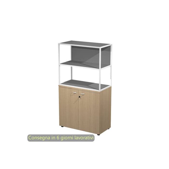 Armadio basso rovere ante rovere con libreria metallica bianca - ripiani antracite 90x46xH.165 cm Artexport Blade - ARMBC+ABC+270AN+RP4T main product photo