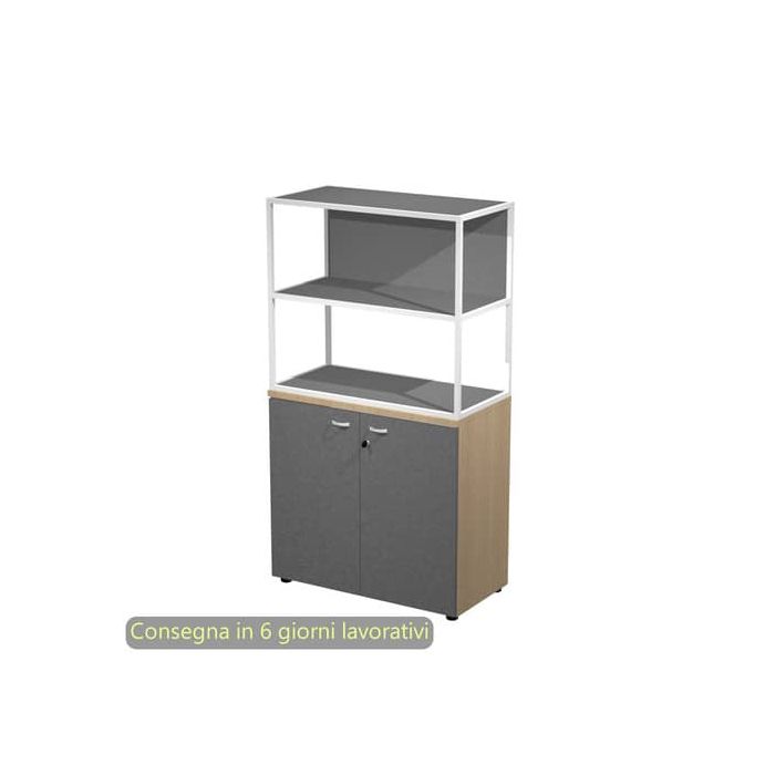 Armadio basso rovere ante antracite con libreria metallica bianca - ripiani antracite 90x46xH.165 cm Artexport Blade - ARMBC+ABT+270AN+RP4T main product photo