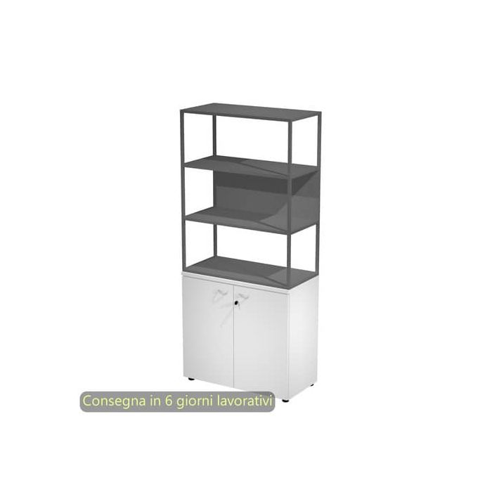 Armadio bianco ante bianche con libreria media metallica antracite - ripiani antracite 90x46xH.204 cm Artexport Blade - ARMB3+AB3+280AF+RP5T main product photo