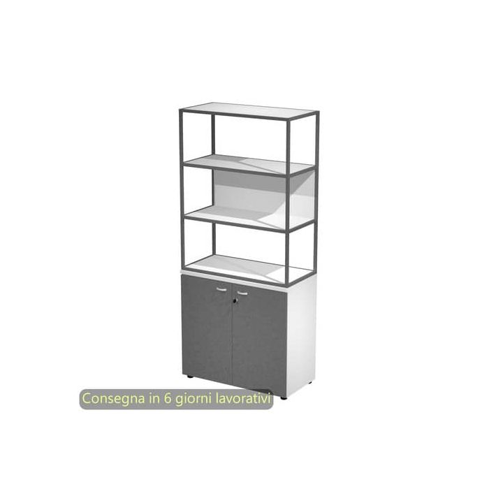 Armadio bianco ante antrac. con libreria media metallica antracite - ripiani bianchi 90x46xH.204 cm Artexport Blade - ARMB3+ABT+280AF+RP53 main product photo