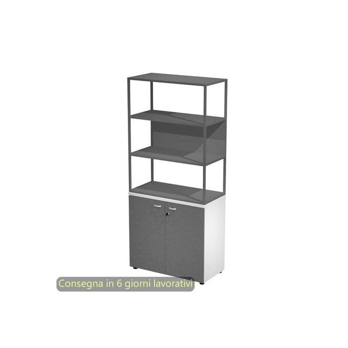 Armadio bianco ante antrac. con libreria media metallica antracite - ripiani antracite 90x46xH.204 cm Artexport Blade - ARMB3+ABT+280AF+RP5T main product photo