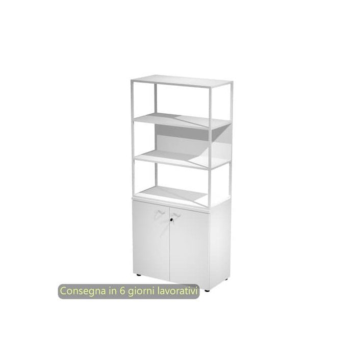 Armadio bianco ante bianche con libreria media metallica bianca - ripiani bianchi 90x46xH.204 cm Artexport Blade - ARMB3+AB3+280AN+RP53 main product photo