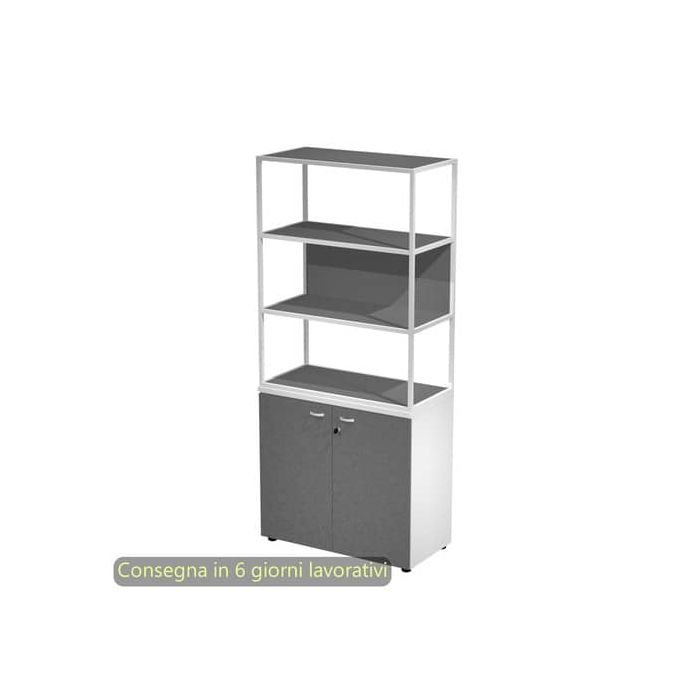 Armadio bianco ante antrac. con libreria media metallica bianca - ripiani antracite 90x46xH.204 cm Artexport Blade - ARMB3+ABT+280AN+RP5T main product photo