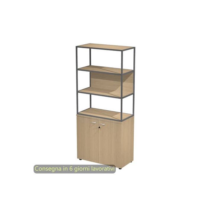 Armadio rovere ante rovere con libreria media metallica antracite - ripiani rovere 90x46xH.204 cm Artexport Blade - ARMBC+ABC+280AF+RP5C main product photo