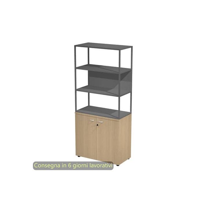 Armadio rovere ante rovere con libreria media metallica antracite - ripiani antracite 90x46xH.204 cm Artexport Blade - ARMBC+ABC+280AF+RP5T main product photo