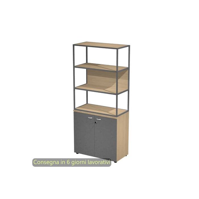 Armadio rovere ante antrac. con libreria media metallica antracite - ripiani rovere 90x46xH.204 cm Artexport Blade - ARMBC+ABT+280AF+RP5C main product photo
