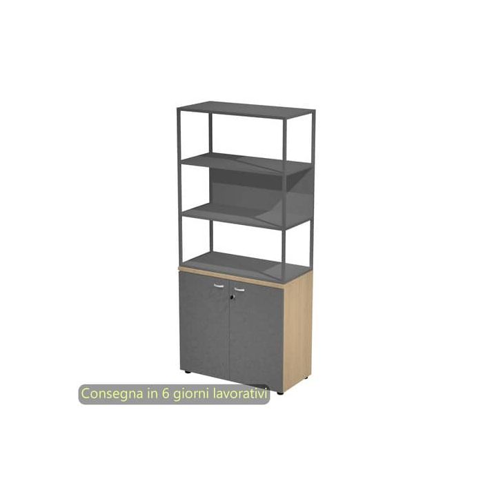 Armadio rovere ante antrac. con libreria media metallica antracite - ripiani antracite 90x46xH.204 cm Artexport Blade - ARMBC+ABT+280AF+RP5T main product photo