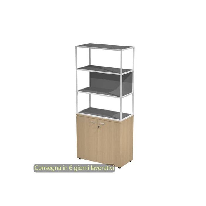 Armadio rovere ante rovere con libreria media metallica bianca - ripiani antracite 90x46xH.204 cm Artexport Blade - ARMBC+ABC+280AN+RP5T main product photo