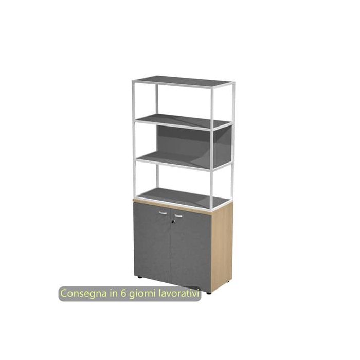 Armadio rovere ante antrac. con libreria media metallica bianca - ripiani antracite 90x46xH.204 cm Artexport Blade - ARMBC+ABT+280AN+RP5T main product photo