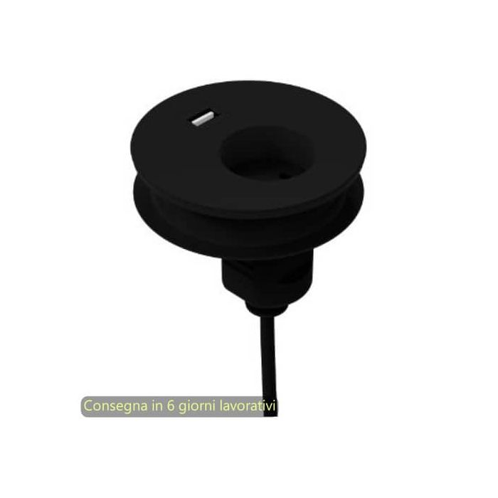 Slot passaspina diametro 80 mm, presa shuko + slot con USB Bridge Artexport nero - 3-DEAA0001-EB main product photo