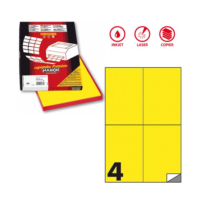 Etichetta adesiva C/519 giallo fluo 100fg A4 105x148mm (4et/fg) Markin main product photo