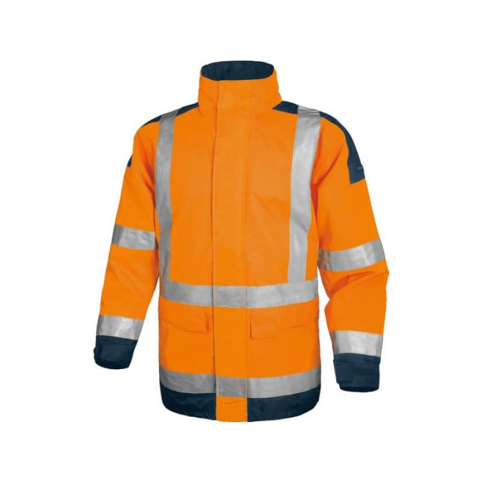 Giacca da lavoro Delta Plus Parka Easy View c/zip imperm. - Cl.3 - 4 tasche - argento arancio fluo-blu - M - EASYVOMTM main product photo
