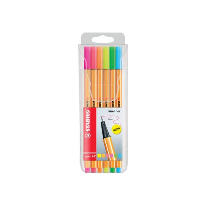 Fineliner Stabilo Point 88® 0,4 mm conf. 6 colori assortiti Neon 88/06-1 -18 main product photo