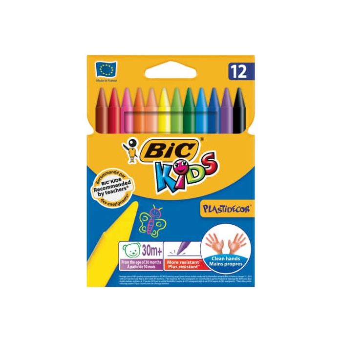 Pastelli in plastica BIC Kids Plastidecor in conf. da 12 colori assortiti - 945764 main product photo