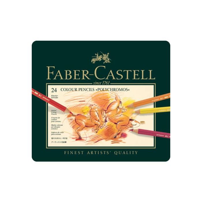 Matite colorate permanenti Faber Castell Polychromos mina 3,8 mm box metallo - colori assortiti conf. 24 pezzi - 110024 main product photo