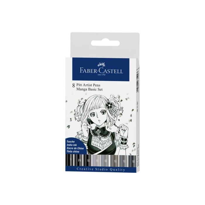 Penna inchiostro pigmentato Faber Castell Pitt Artist conf. 8 pezzi - Manga set grigio - 167107 main product photo