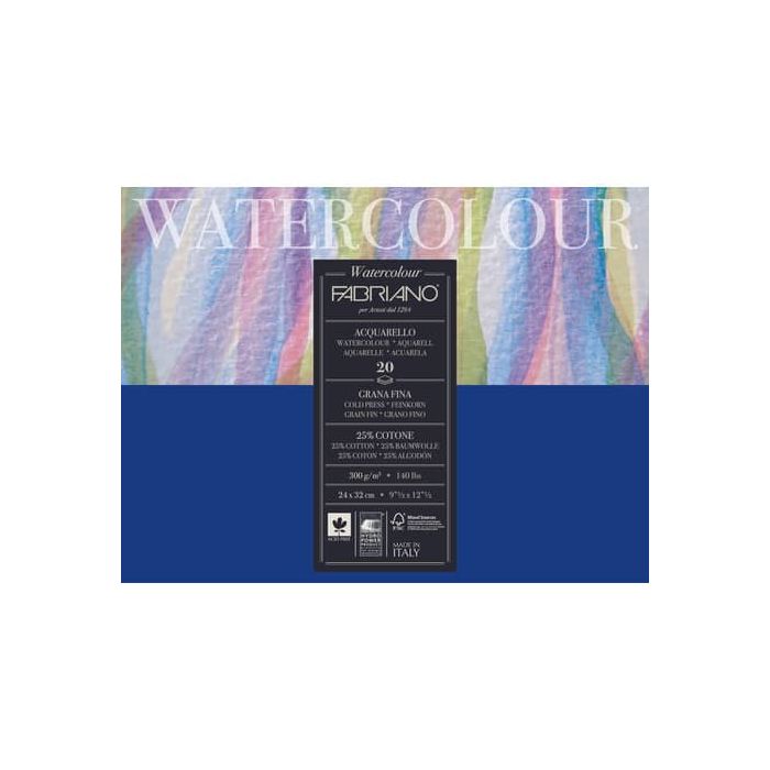 Blocco collato Fabriano Watercolour grana fina 20 fogli 24x32 cm - 300 g - 73612432 main product photo