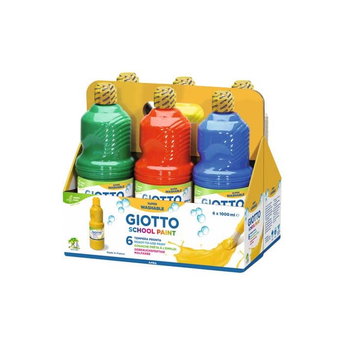 Tempera pronta Giotto School Paint in flacone 1 L - conf. da 6 colori assortiti - F530900 main product photo