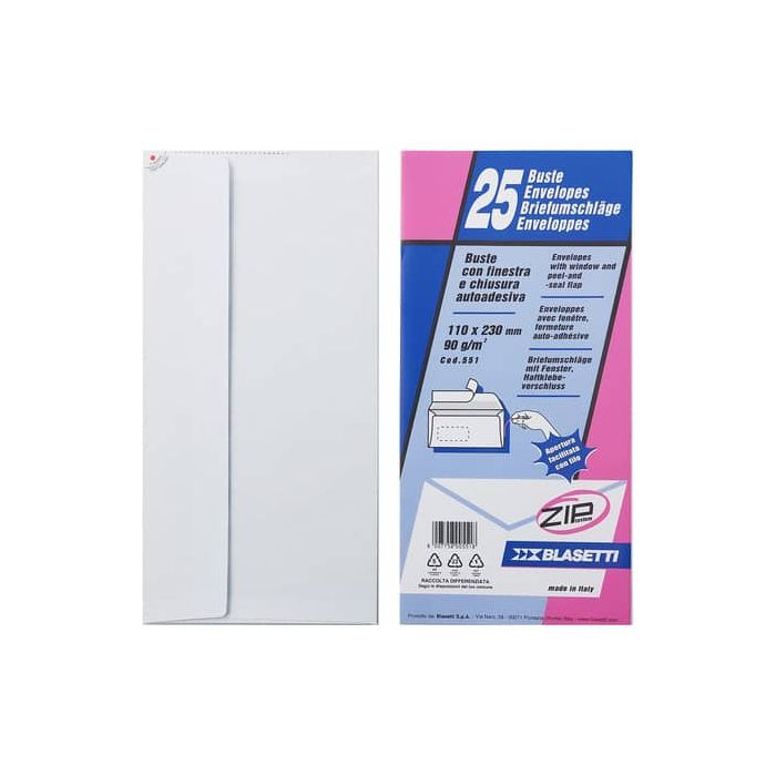 Buste e carta da lettere Blasetti bianco - 90 g/m2 - in conf. da 25 - 110x230 mm 551 main product photo
