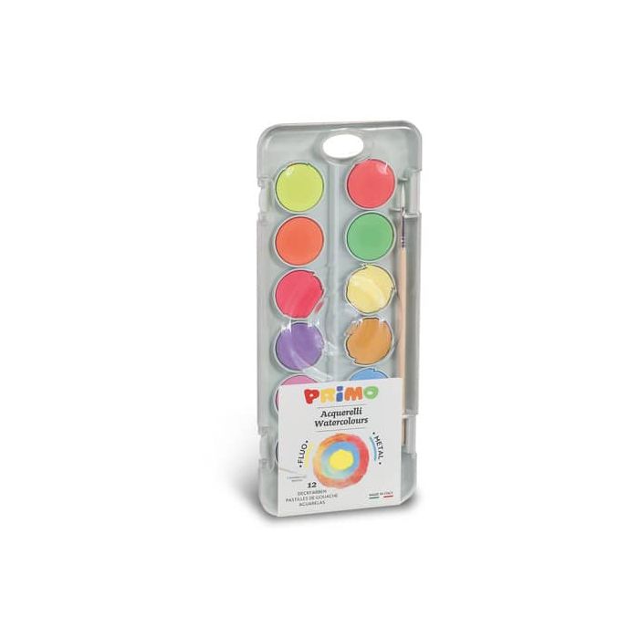 Acquerelli speciali Primo Ø 30 mm in conf. da 12 colori fluo e metallizzati assortiti - 115A12FM main product photo