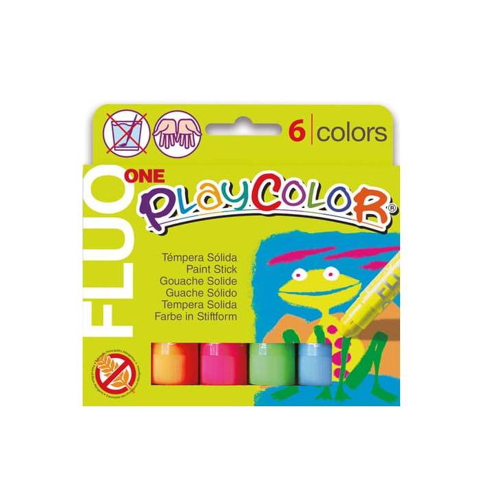Playcolor tempera solida in stick 6 colori assortiti fluo - 10 gr 10431 main product photo