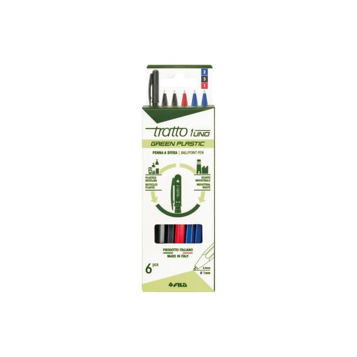 Penna a sfera Tratto 1 Green Plastic - conf. 6 pezzi in 3 colori assortiti - F04010000 main product photo