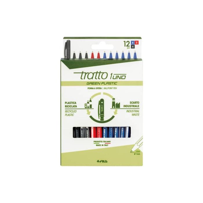 Penna a sfera Tratto 1 Green Plastic - conf. 12 pezzi in 3 colori assortiti - F04020000 main product photo