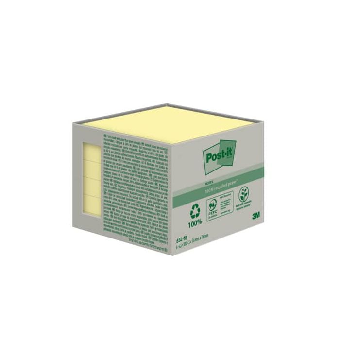 Foglietti riposizionabili Post-it® in carta riciclata Giallo Canary - 76x76 mm - 6 blocchetti da 100 ff main product photo