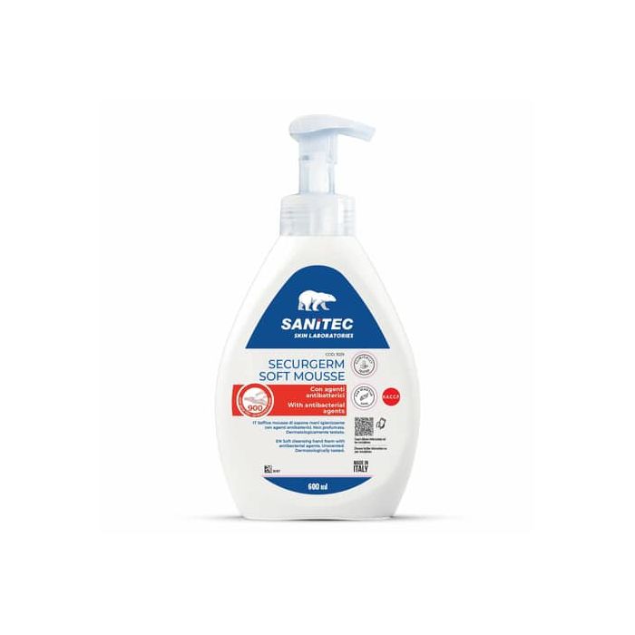 Soft mousse di sapone per mani igienizzante con agenti antibatterici Securgerm Sanitec 600 ml - 1029 main product photo