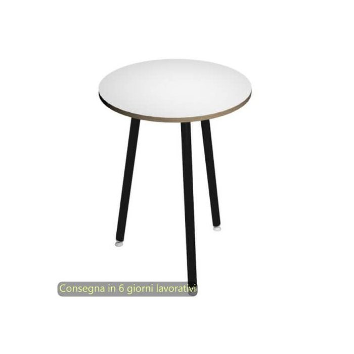 Tavolo riunione rotondo alto Skinny Metal ø80xH.105 cm con 3 gambe met. bianche Artexport piano bianco - 6408-DJD-3C-AQ main product photo