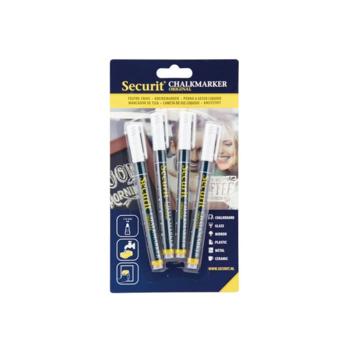 Pennarelli a gesso liquido Securit a punta fina 1-2 mm bianco set da 4 pezzi - BL-SMA100-V4-WHI main product photo