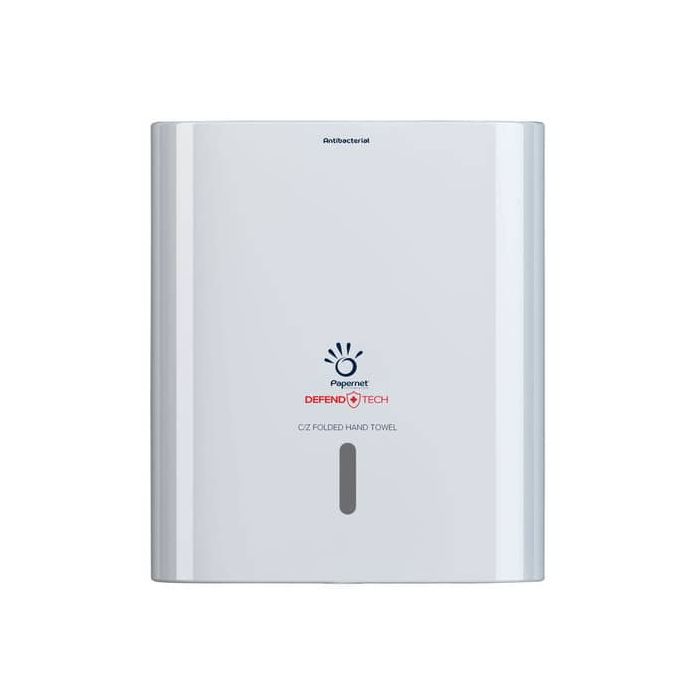 Dispenser antibatterico con adattatore Papernet Defend Tech per asciugamani piegati a C e Z bianco - 33,6x30x14,5 cm main product photo