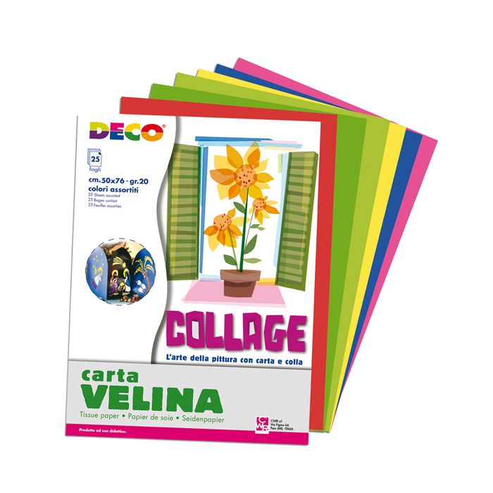 Carta velina Deco 50x76 cm - 20 g/m - conf. 25 fogli in 5 colori assortiti 05406 main product photo