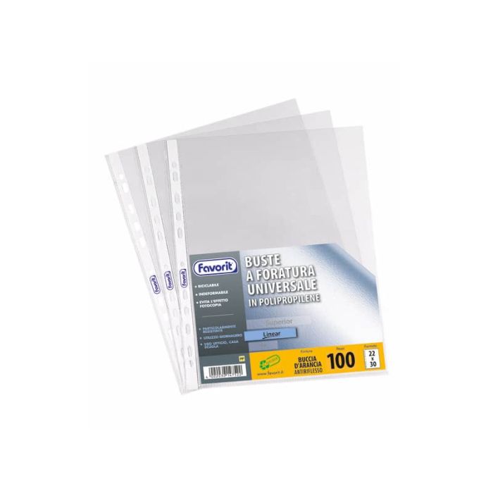 Buste trasp. a foratura universale FAVORIT buccia d'arancia linear 22x30 cm conf. da 100 - 100460043 main product photo