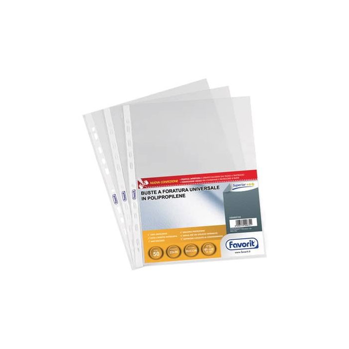 Buste trasp. a foratura universale FAVORIT buccia d'arancia superior 22x30 cm conf. da 50 - 100460122 main product photo
