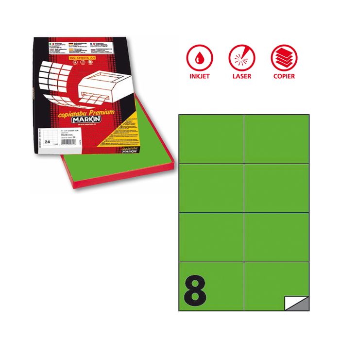 Etichetta adesiva C/512 verde fluo 100fg A4 105x74mm (8et/fg) Markin main product photo