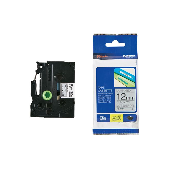 BROTHER NASTRO METALLIZZATO OPACO TZE-M931 12MMx8MT NERO/ARGENTO OPACO main product photo