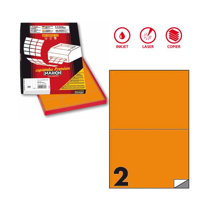 Etichetta adesiva C/509 arancio fluo 100fg A4 210x148mm (2et/fg) Markin main product photo