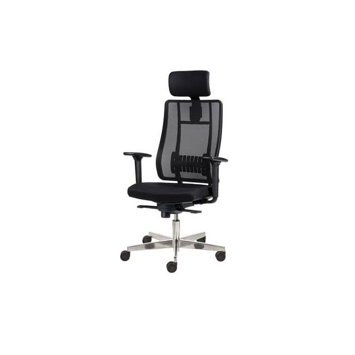Poltrona semi-direzionale Liberty Syncro Seditaly tessuto ignifugo nero base alluminio con poggiatesta LTGPS18EGB1R1 main product photo