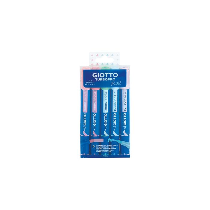 Pennarelli Giotto TurboPro doppia punta scalpello-pennello conf. 5 pz - astuccio appendibile - colori pastello - F428400 main product photo