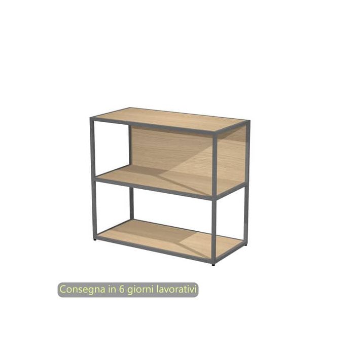 Libreria a giorno bassa 90x44xH.80 cm struttura metallo antracite Artexport Blade ripiani rovere - 270-AF+RP4-C main product photo